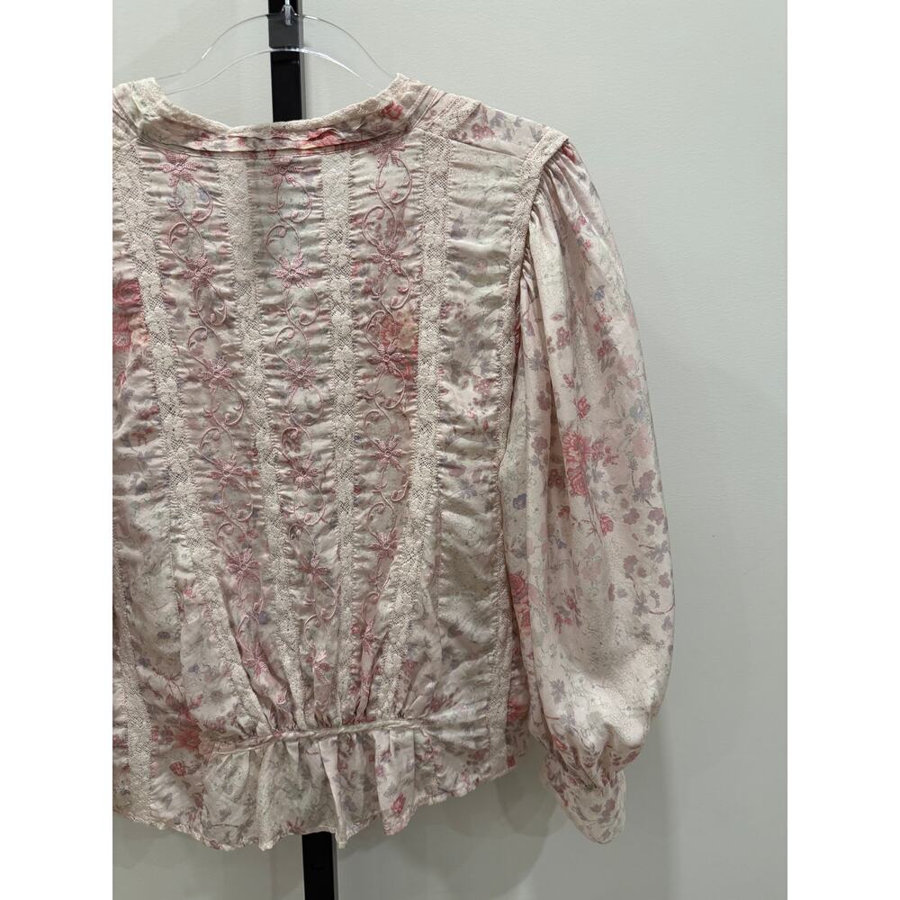 LoveShackFancy - Pink Floral Print Blouse - Womens Small - Picture 9 of 11